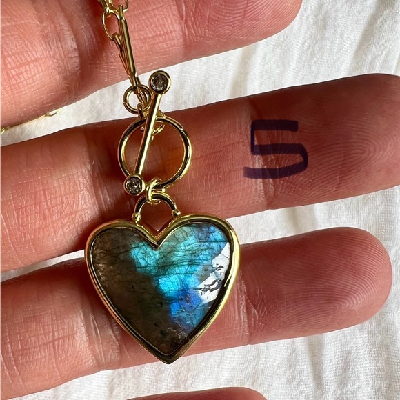Choose from 10! 14k Subtle Flash Labradorite ❤️ Heart Toggle Necklace Pendant - Picture 9 of 15